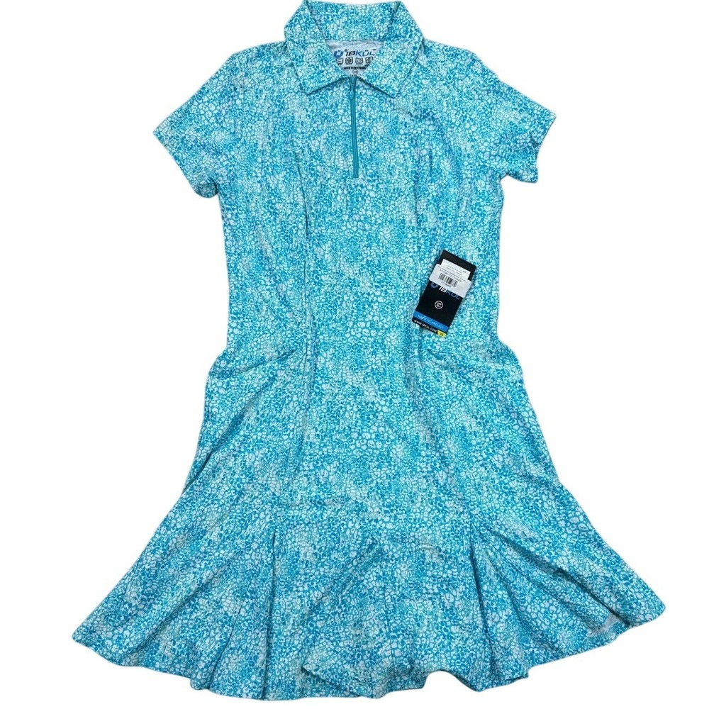New Ibkul Dress Womens XS Collared Turquoise Floral‎ Godet Performance MSRP $170